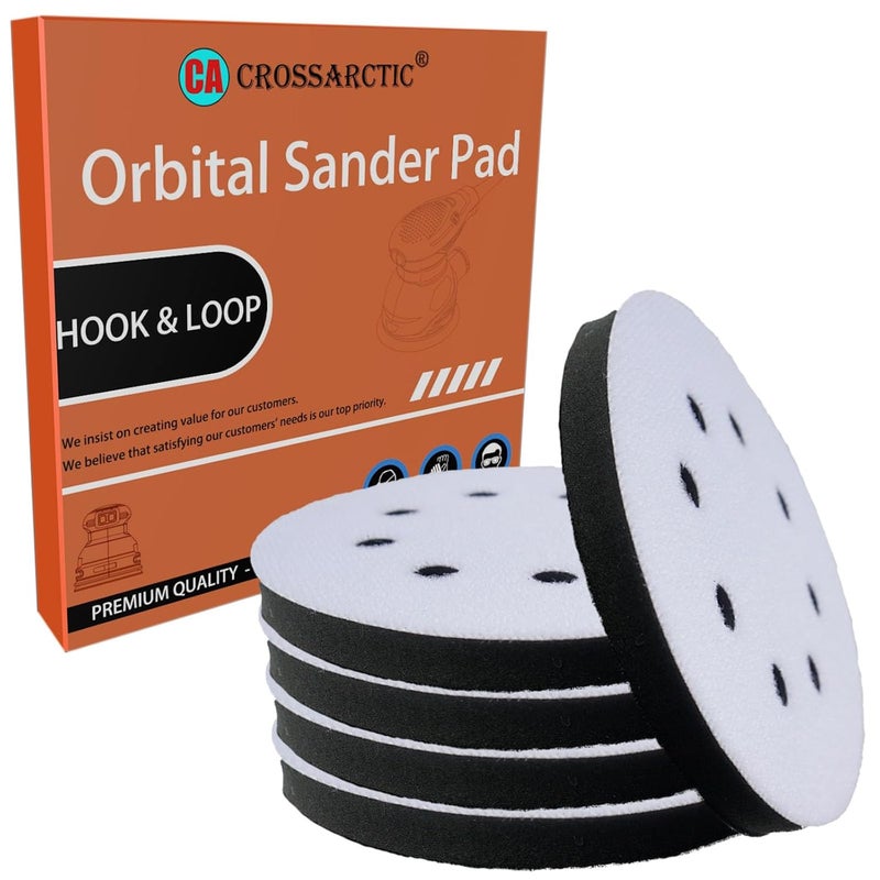 Crossarctic 5 Inch 8 Holes Soft Density Interface Pads Hook and Loop Sponge Cushion Buffer Round Backing Pad Foam Sanding Pads for Orbital Sander(4 Pack) - Image 1